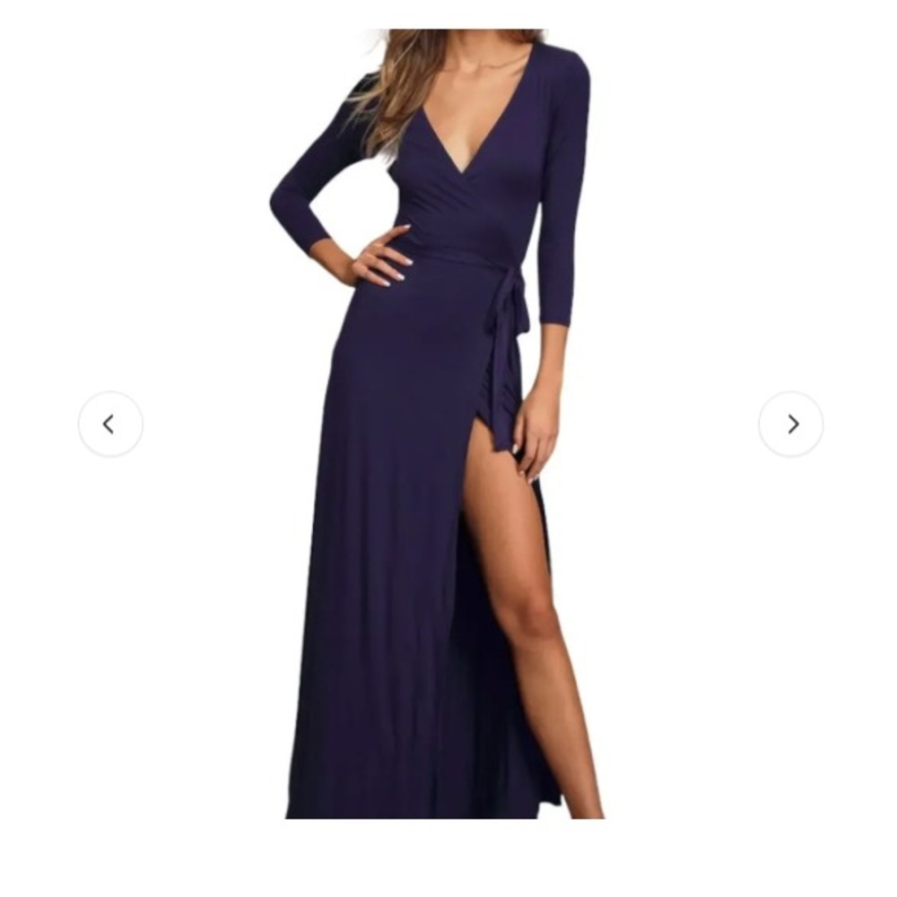 Lulus Navy Blue Wrap Maxi Dress 3/4 Sleeve V-Neck Formal Gown Medium